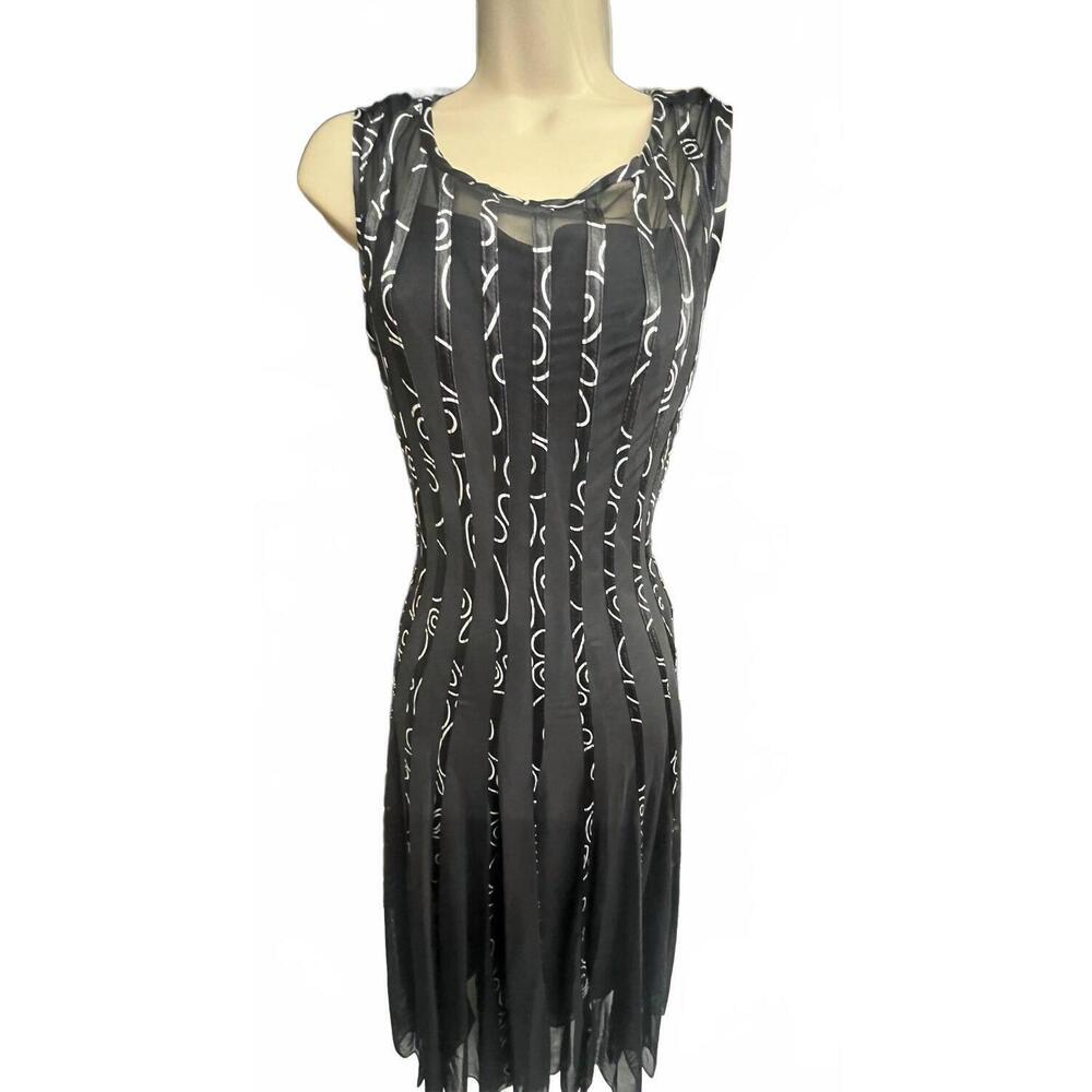 NEW MICHAEL K women's ribbed shaw mesh dress in black swirl